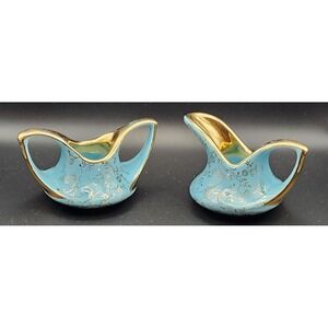 Vintage Pearl China Co Blue Creamer & Sugar Bowl Set With 22K Gold Trim